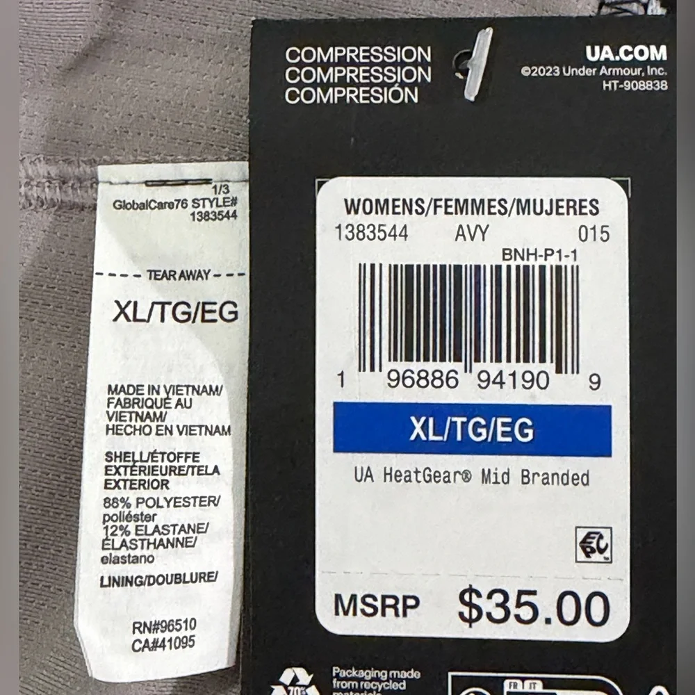 Under Armour HeatGear Mid Impact Branded Bra Tetra Gray/White Womens Size XL - Picture 10 of 10